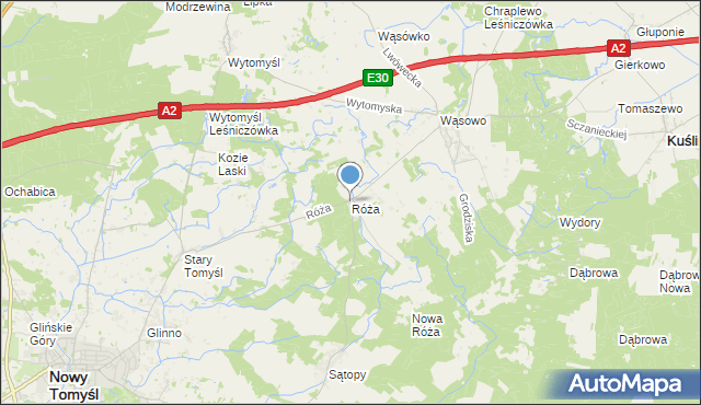 mapa Róża, Róża gmina Nowy Tomyśl na mapie Targeo